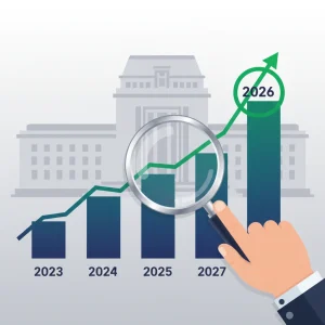 Financial chart with upward trend and 2026 marker, symbolizing Federal Reserve interest rate predictions.