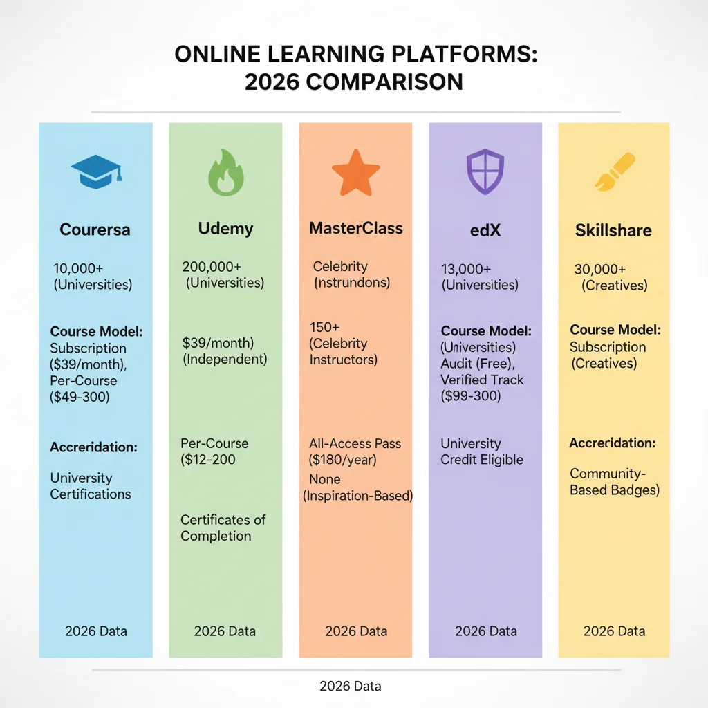 Infographic comparing features of five online learning platforms