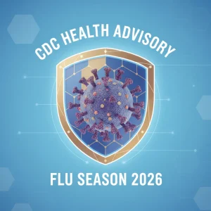 CDC Flu Season Precautions 2026: Stay Healthy This Peak Season CDC flu season 2026 advisory graphic with virus and shield