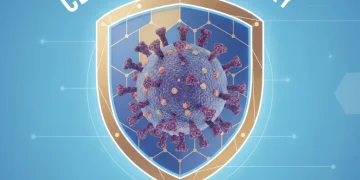 CDC flu season 2026 advisory graphic with virus and shield
