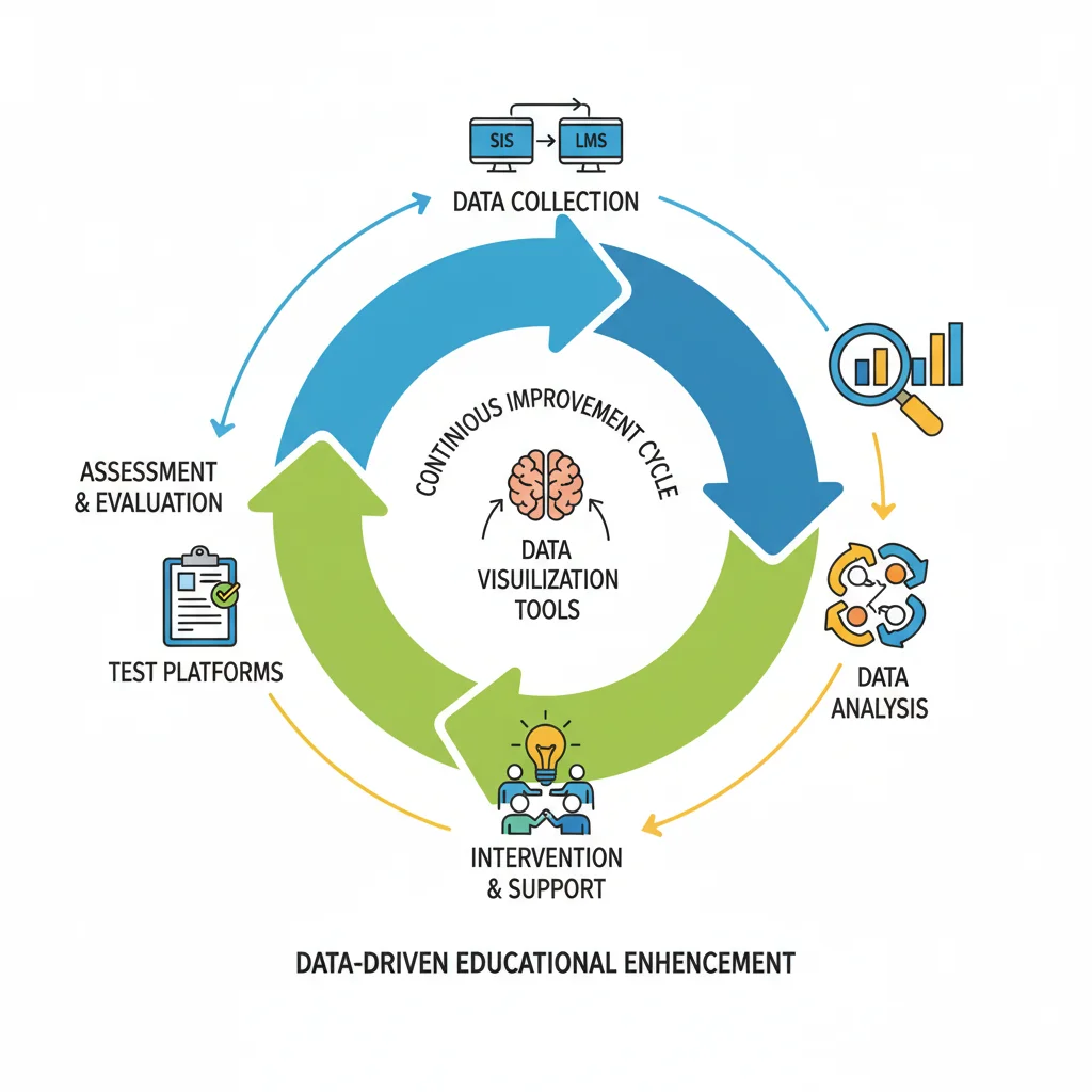 Infographic depicting data analytics cycle in education for continuous improvement