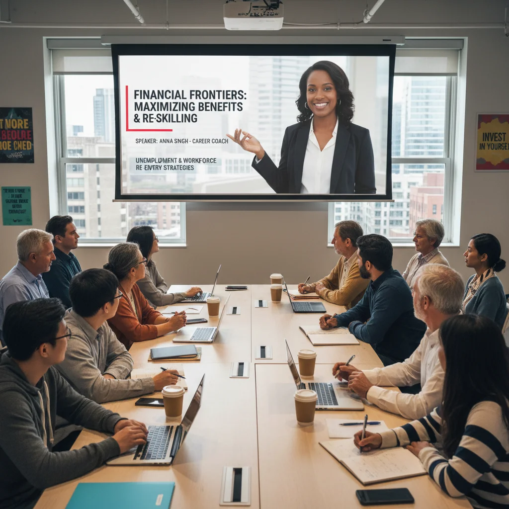 People participating in a virtual workshop on financial literacy and career retraining.
