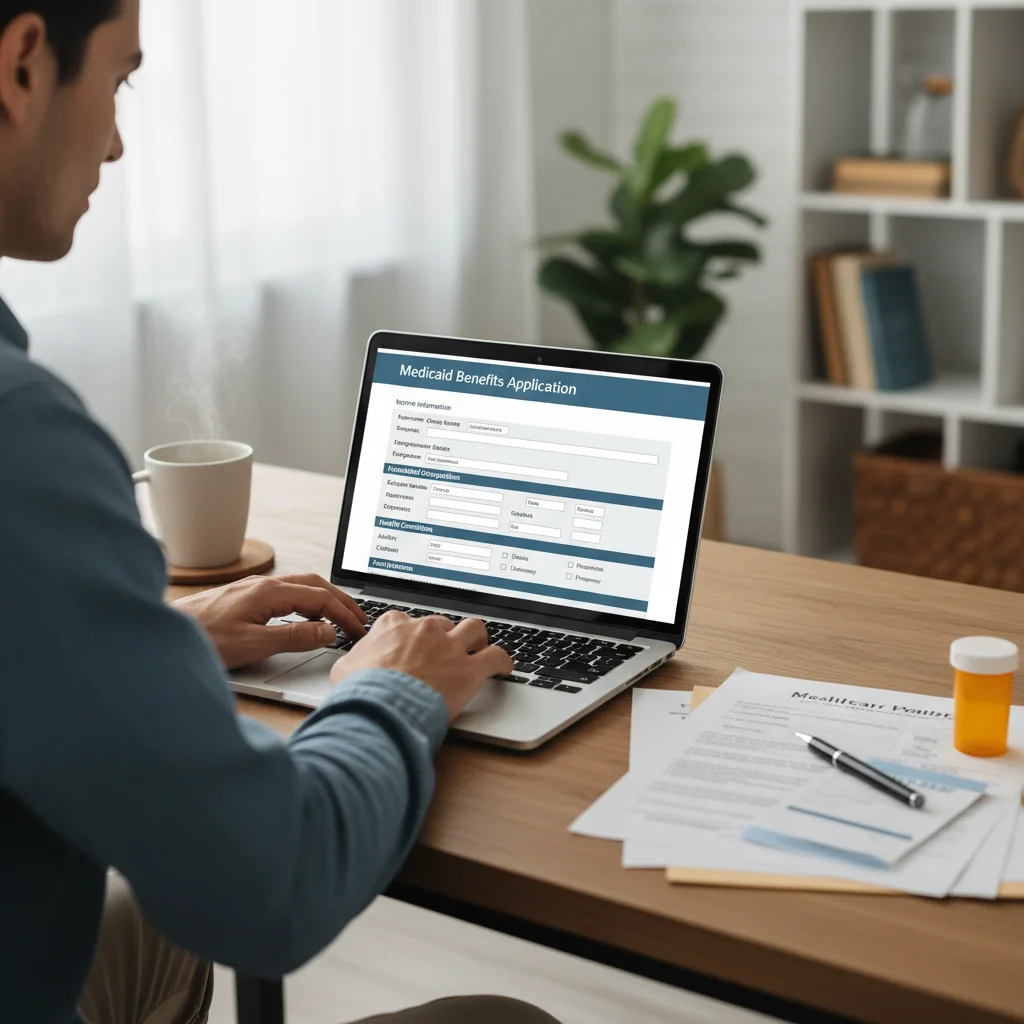 Person completing a Medicaid application form online