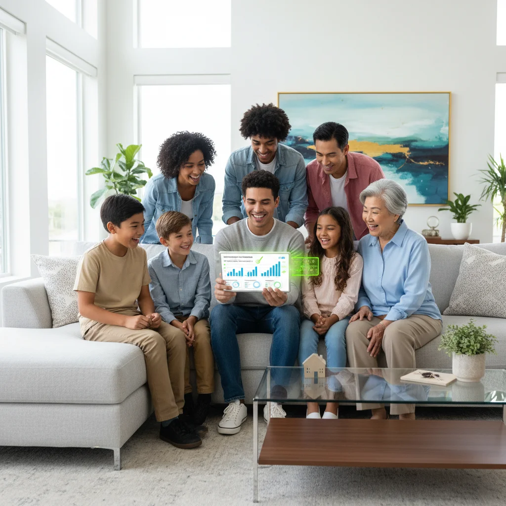 Homebuyers comparing mortgage rate options and financial forecasts on a tablet.