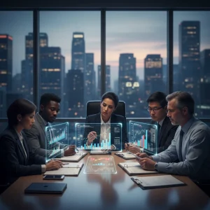 Navigating New SEC Regulations: Investment Portfolio Impact by Q3 2026 Investors analyzing financial data with a cityscape backdrop, symbolizing SEC regulation impact on portfolios.